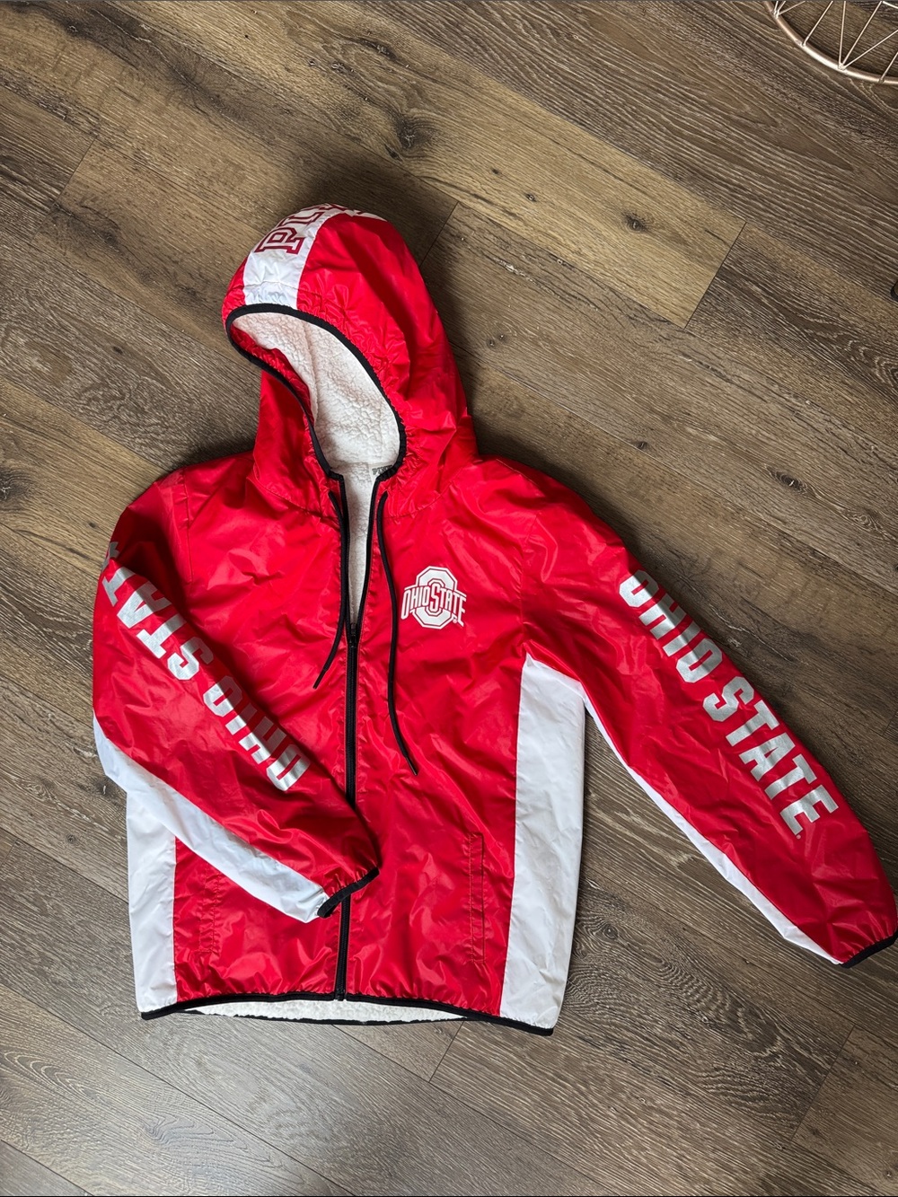 PINK OSU Red & White Sherpa Lined Raincoat